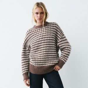 ZARA WOOL OVERSIZED Striped Chunky Knit Sweater L